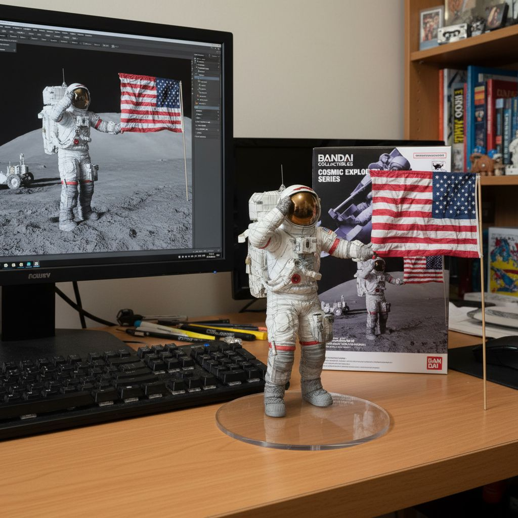 Apollo moon landing miniature diorama scene generated by nano-banana