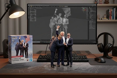 Figurine miniature Donald Trump générée par IA en style 3D détaillé